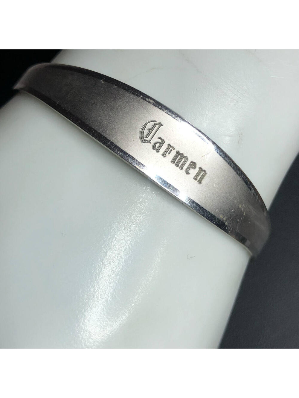 4367 Vintage Silver tone Signed "JB" Personalized Carmen ID Bracelet 6.75"